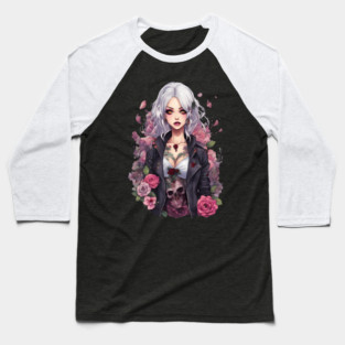 Shadows and Sorrows Emo Goth Anime Girl Baseball T-Shirt