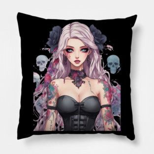 Ethereal Despair Heart of an Emo Goth Anime Girl Pillow
