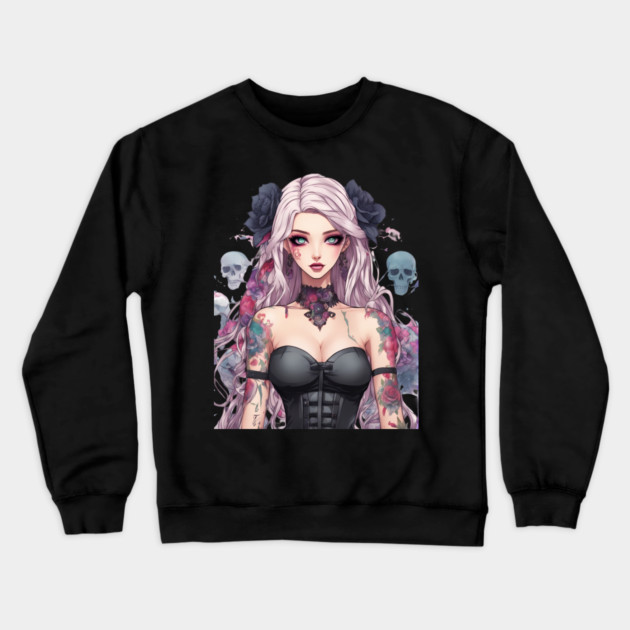 Ethereal Despair Heart of an Emo Goth Anime Girl Crewneck Sweatshirt by animegirlnft