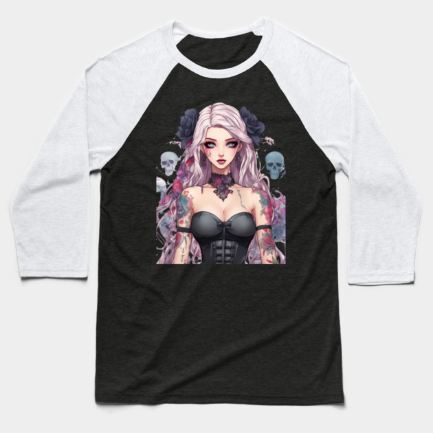 Ethereal Despair Heart of an Emo Goth Anime Girl Baseball T-Shirt by animegirlnft