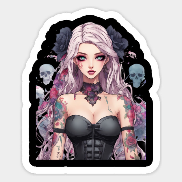 Ethereal Despair Heart of an Emo Goth Anime Girl Sticker by animegirlnft