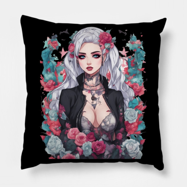 Darkness Within Life Emo Goth Anime Girl Pillow by animegirlnft