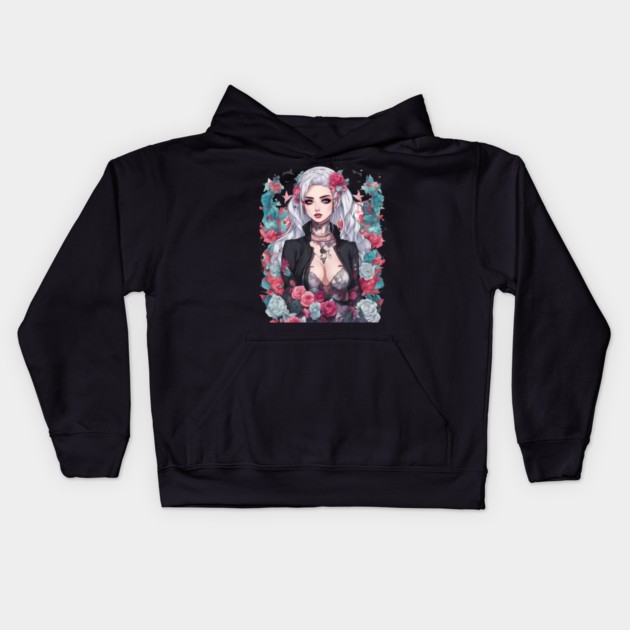 Darkness Within Life Emo Goth Anime Girl Kids Hoodie by animegirlnft