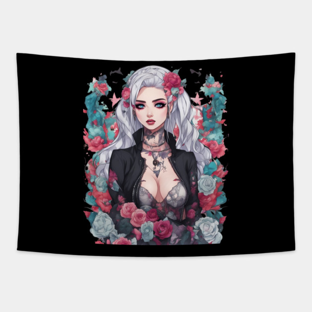 Darkness Within Life Emo Goth Anime Girl Tapestry by animegirlnft