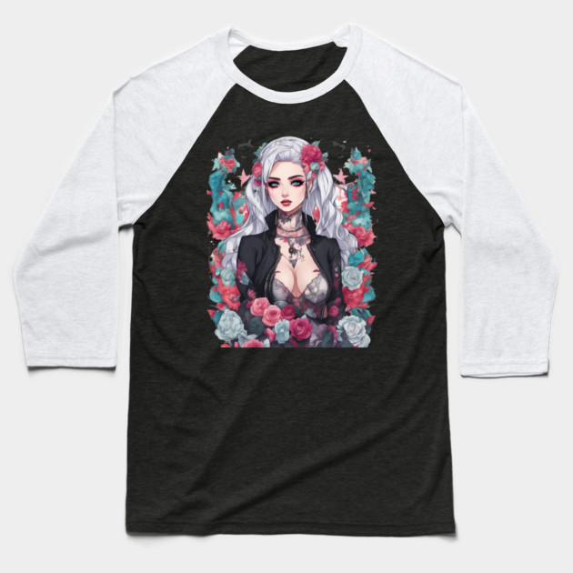 Darkness Within Life Emo Goth Anime Girl Baseball T-Shirt by animegirlnft