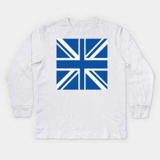 Blue & White Union Jack Flag Kids Long Sleeve T-Shirt