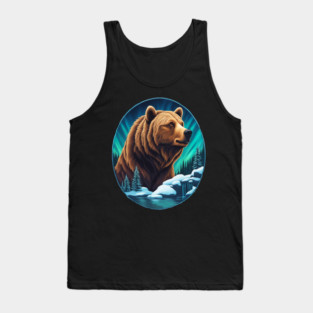 Grizzly Bear Above The Snowy Forests River and Snow Tank Top