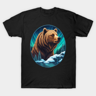Grizzly Bear Above The Snowy Forests River and Snow T-Shirt