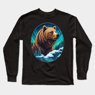 Grizzly Bear Above The Snowy Forests River and Snow Long Sleeve T-Shirt