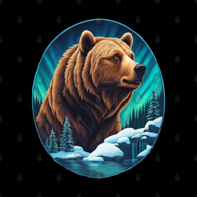 Grizzly Bear Above The Snowy Forests River and Snow by BirdsnStuff