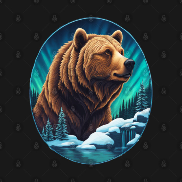 Grizzly Bear Above The Snowy Forests River and Snow by BirdsnStuff