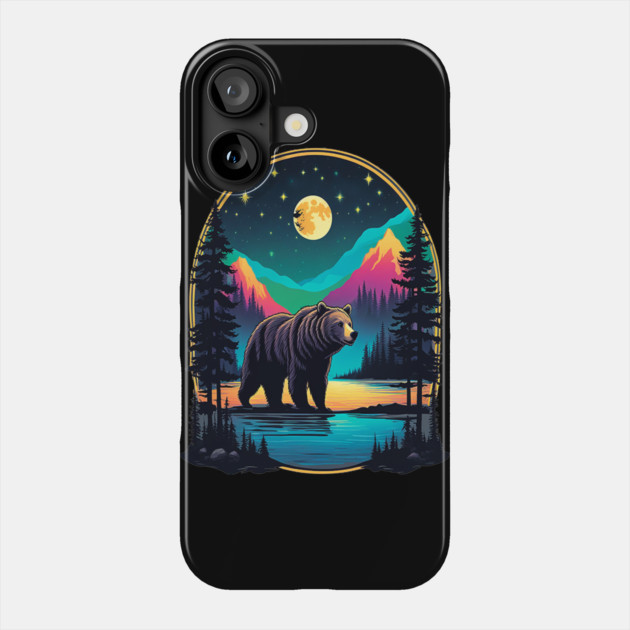 Grizzly Bear Standing Proud On A Lake With Starry Night Phone Case by BirdsnStuff