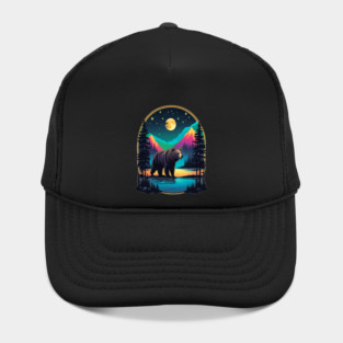 Grizzly Bear Standing Proud On A Lake With Starry Night Hat