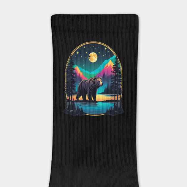 Grizzly Bear Standing Proud On A Lake With Starry Night by BirdsnStuff