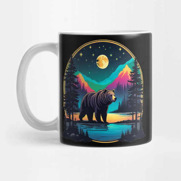 Grizzly Bear Standing Proud On A Lake With Starry Night by BirdsnStuff