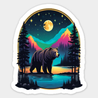 Grizzly Bear Standing Proud On A Lake With Starry Night Magnet