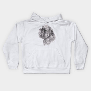 Brussels Griffon Dog Portrait Drawing Kids Hoodie