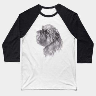 Brussels Griffon Dog Portrait Drawing Baseball T-Shirt