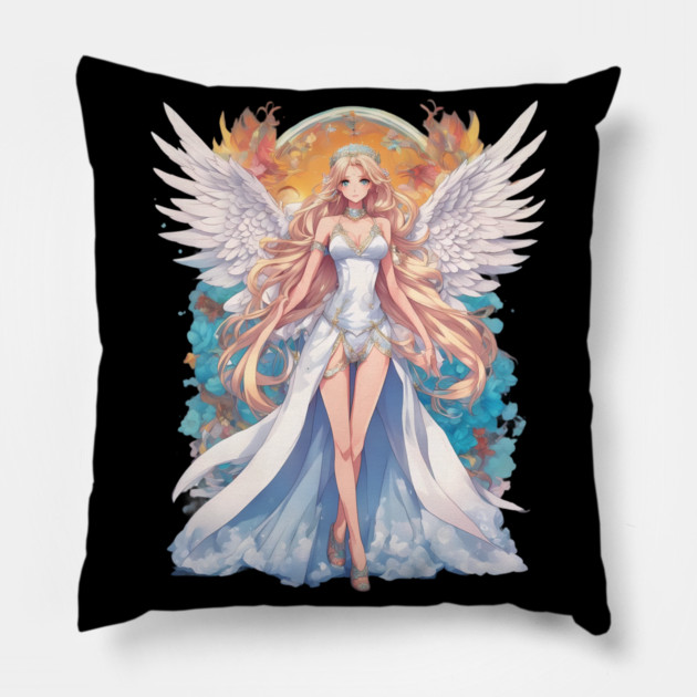 Heavenly Grace Anime Angel Girl Pillow by animegirlnft