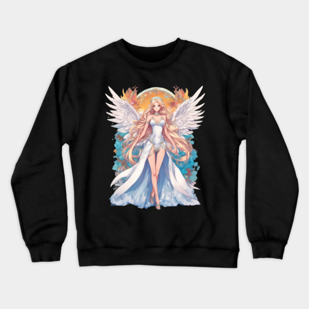 Heavenly Grace Anime Angel Girl Crewneck Sweatshirt by animegirlnft