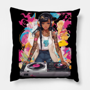 Pulsating Beats DJ Techno Raves Girl Pillow