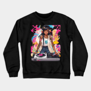 Pulsating Beats DJ Techno Raves Girl Crewneck Sweatshirt