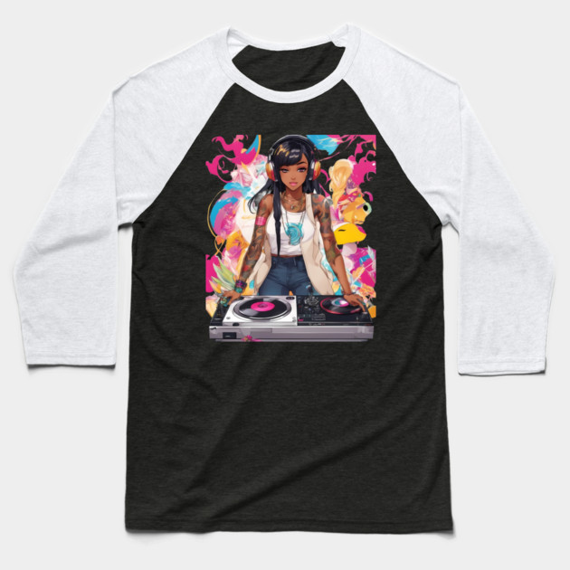 Pulsating Beats DJ Techno Raves Girl Baseball T-Shirt by animegirlnft
