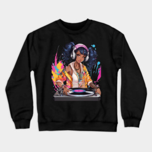 Euphoric Frequencies Trance Parties DJ Girl Crewneck Sweatshirt