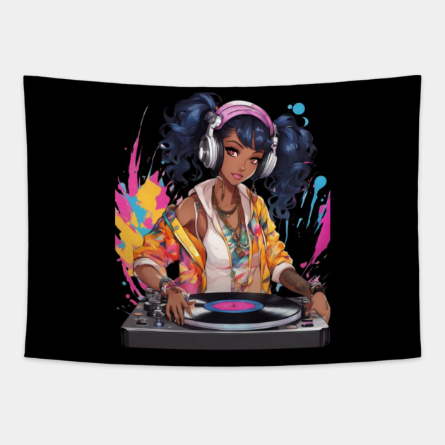 Euphoric Frequencies Trance Parties DJ Girl Tapestry by animegirlnft