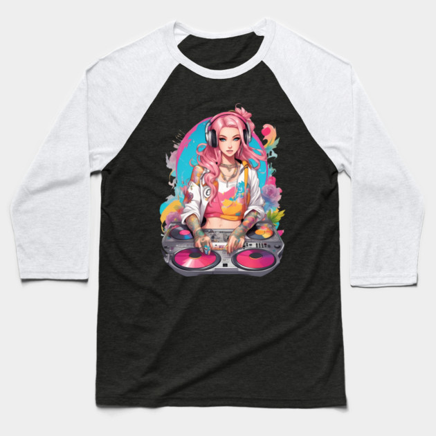 Underground Rave Party DJ Girl Baseball T-Shirt by animegirlnft