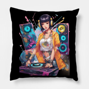 Rhythmic DJ Techno Trance Party Girl Pillow
