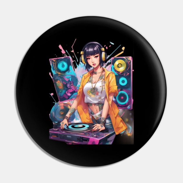 Rhythmic DJ Techno Trance Party Girl Pin by animegirlnft
