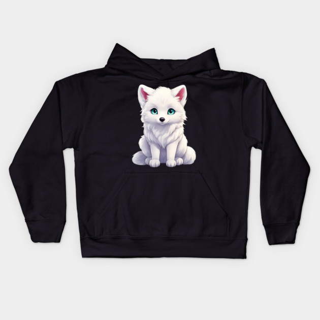 Snowy Snuggles Arctic Fox Pup Kids Hoodie by animegirlnft