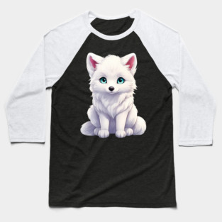 Snowy Snuggles Arctic Fox Pup Baseball T-Shirt