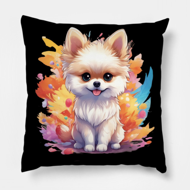 Fluffball Lovely Pomeranian Puppy Pillow by animegirlnft