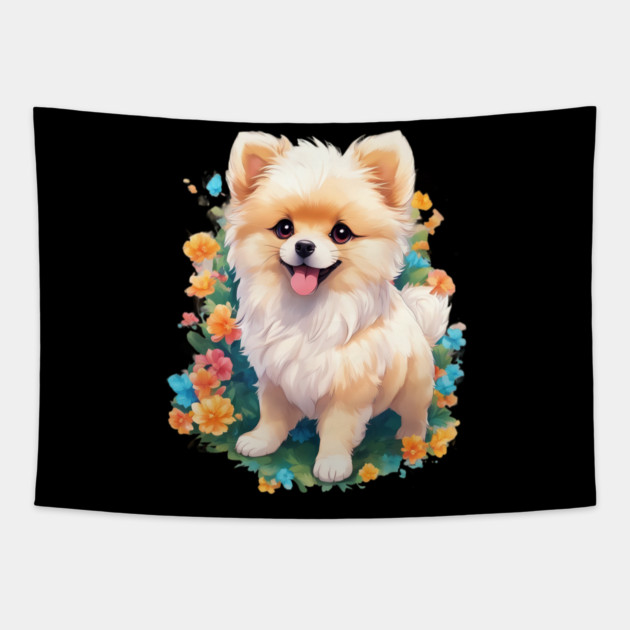 Pawsitively Adorable Baby Pomeranian Dog Tapestry by animegirlnft
