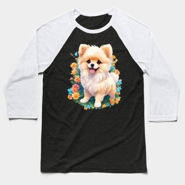 Pawsitively Adorable Baby Pomeranian Dog Baseball T-Shirt by animegirlnft