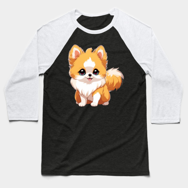 Pawsitively Adorable Anime Pomeranian Dog Baseball T-Shirt by animegirlnft
