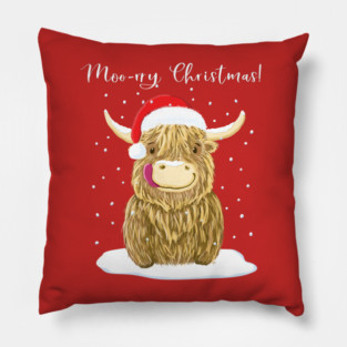 Scottish Highland Cow, Moo-rry Christmas Wee Hamish Pillow