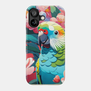 Petal Perch Parakeet, Parakeet in front of vibrant floral background Phone Case