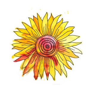 Watercolour and Ink Sunflower Mandala T-Shirt