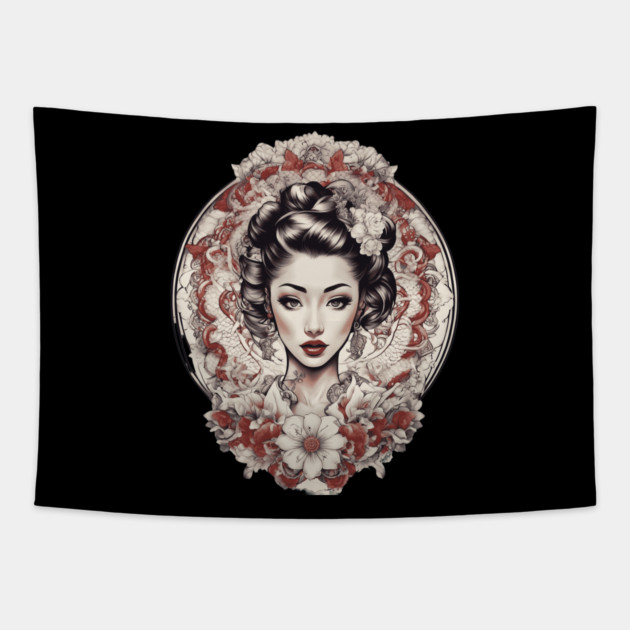 Enchanting Asian Elegant Woman Tapestry by animegirlnft