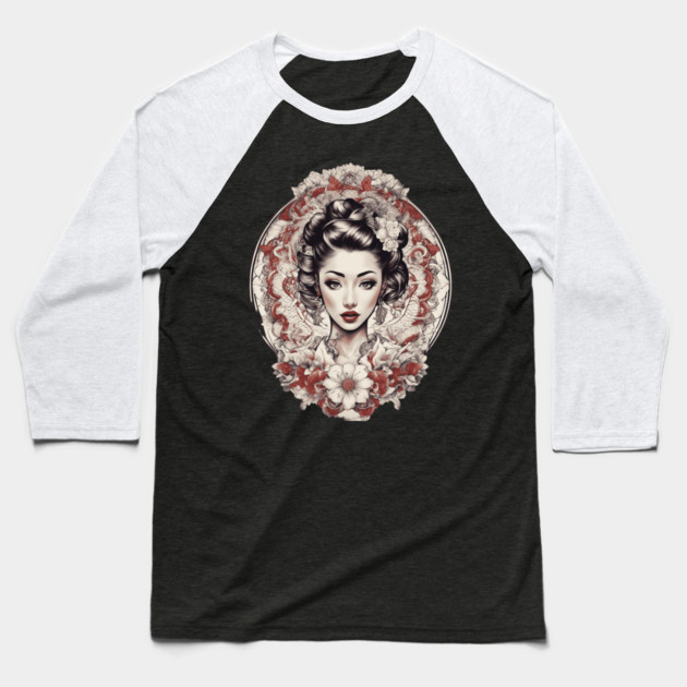 Enchanting Asian Elegant Woman Baseball T-Shirt by animegirlnft