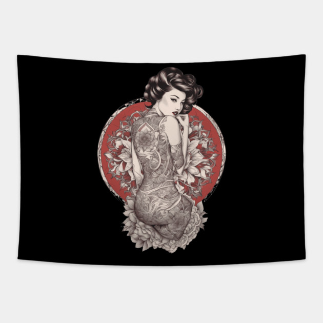 Mystical Graceful Asian Lady Tapestry by animegirlnft