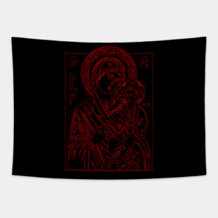 Icon of Virgin Mary and Jesus (red) Tapestry