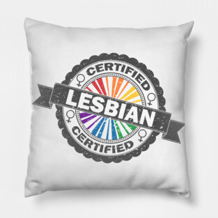 Lesbian Pride Rainbow Colored Heart Shaped Overlapping Female Gender Symbols Pillow