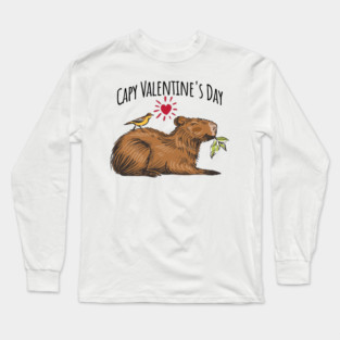 Capy Valentine's Day Adorable Happy Capybara design Long Sleeve T-Shirt