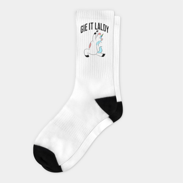 Scottish Slang: Gie It Laldy (Give it your all) Unicorn design Socks by Luxinda