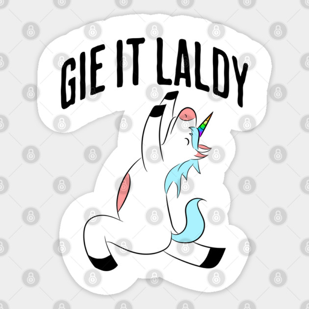 Scottish Slang: Gie It Laldy (Give it your all) Unicorn design Sticker by Luxinda