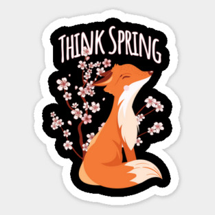 Sakura Japanese Cherry Blossom and Foxes Think Spring design Sticker
